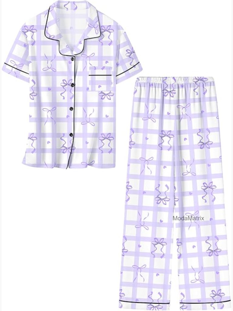 Girls Pajama Set Button Down Notch Collar Short Sleeve Top Long Pants